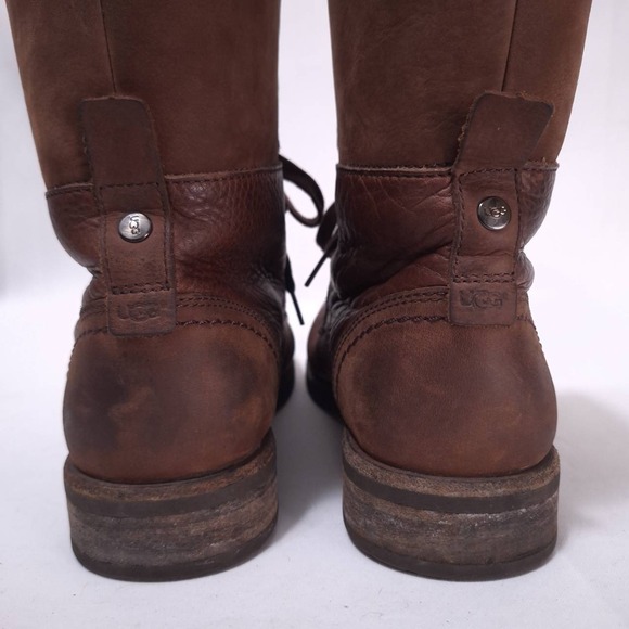 Ugg Larus Grizzly Leather Boots Shearling Lined Combat Boots Men 7.5/‎ Women 9 - Picture 8 of 12
